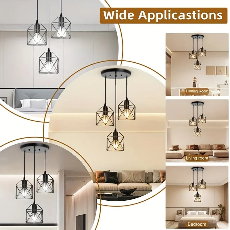 Vintage Black Pendant Lamp with Three Lights for Modern Spaces - Smarsty