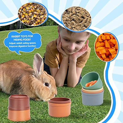 Stacking Cups Toy For Rabbits Multi-Colored Reusable Small Animals Puzzle Toys For Hiding Food Playing Bunny Accessories Pet - Smarsty