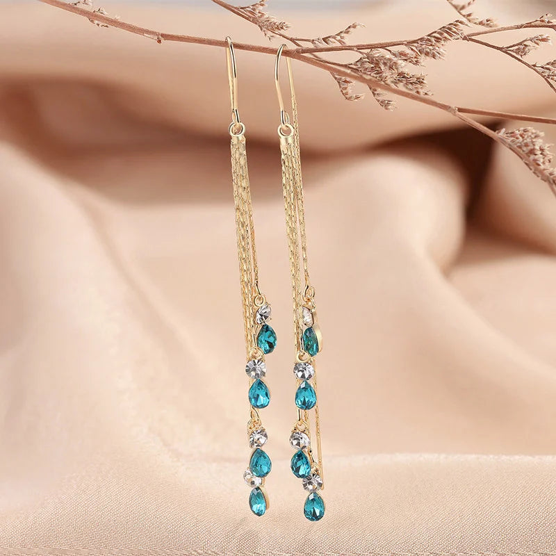 Luxury Green Zircon Drop Earrings with Long Tassel Design - Smarsty