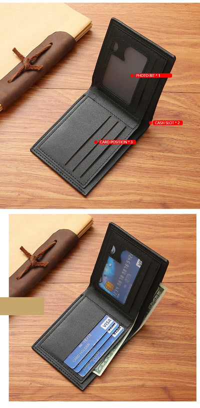 Men Short Bifold Faux Leather Masculina Billetera Credit ID Card Holder Wallet Billfold Purse Clutch Solid Hombre Business Slim - Smarsty