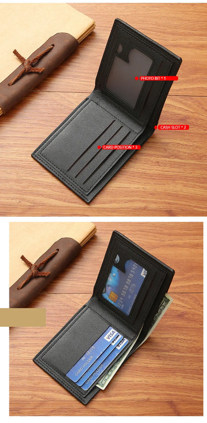 Men Short Bifold Faux Leather Masculina Billetera Credit ID Card Holder Wallet Billfold Purse Clutch Solid Hombre Business Slim - Smarsty