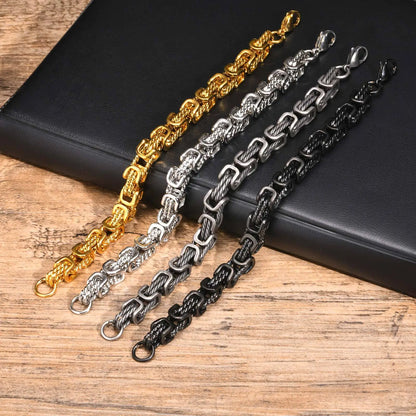 Mens Chunky Byzantine Bracelet Stainless Steel Wristband - Smarsty