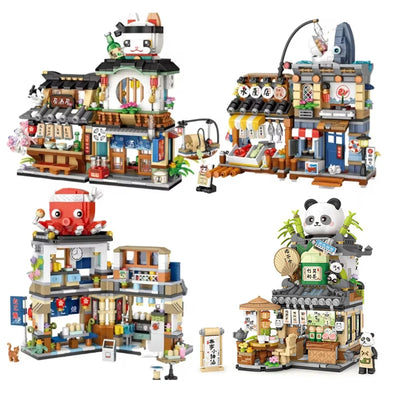 Street View Series Building blocks Izakaya Shaved Ice Shop Takoyaki Shop Coffee shop Panda Tea House model children's gift by Smarsty