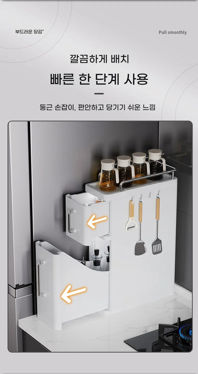 2/3 Layer Kitchen Spice Shelves Pull-Out Spice Organizer Shelf Household Multi-Functional Oil Salt Sauce and Vinegar Storage by Smarsty
