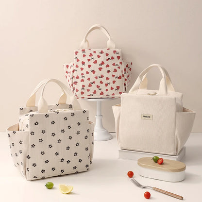Corduroy Lunch Bag With Thermal Insulation Cooler Pack - Smarsty
