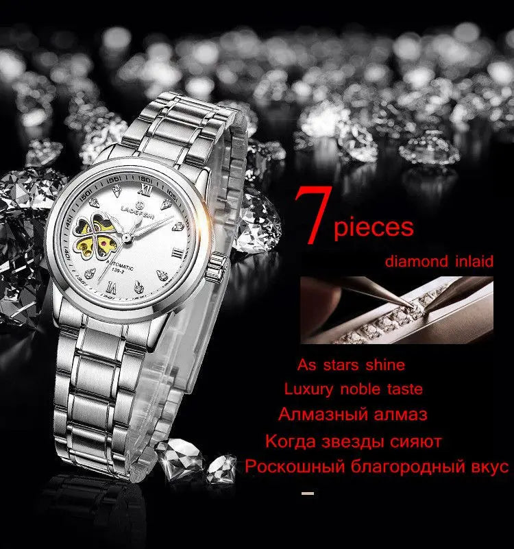 Women’s Waterproof Automatic Mechanical Watch with Diamond Design - Smarsty