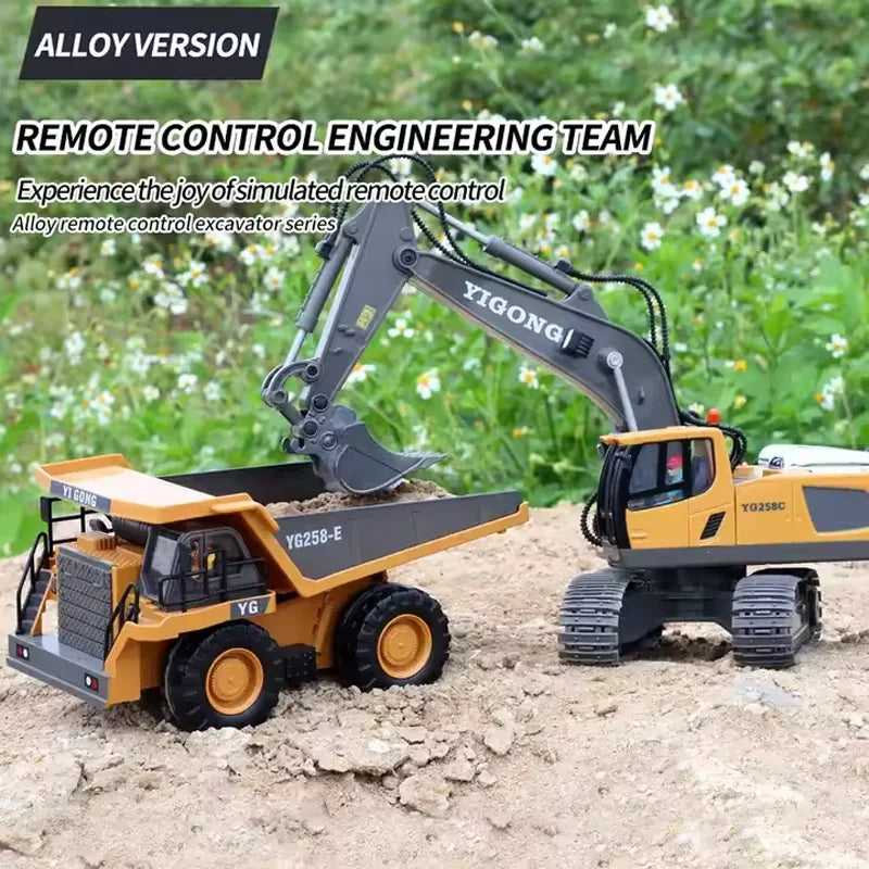 2.4G Remote Control Excavator Dump Truck RC Model Car Toy Professional Alloy Plastic Simulation Construction Vehicle Kids Gifts