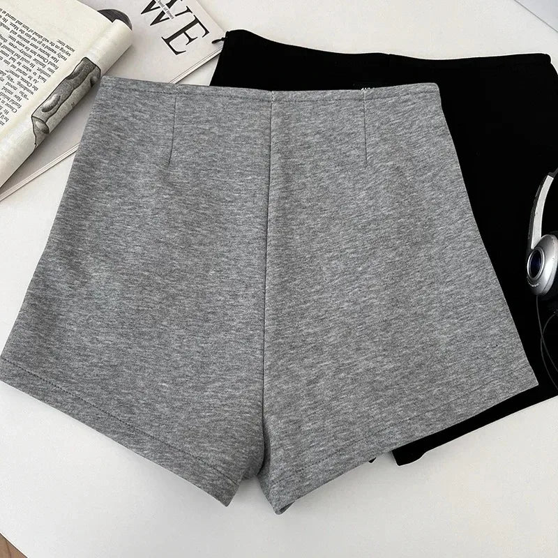 Summer basic solid color versatile shorts for women casual and elegant high-waisted slimming straight shorts - Smarsty
