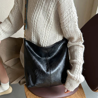 Wide Geometric Strap Shoulder Bag Large Capacity Crossbody Bags For Women,Retro Pu Leather Women's Bag For Shopping Travel - Smarsty