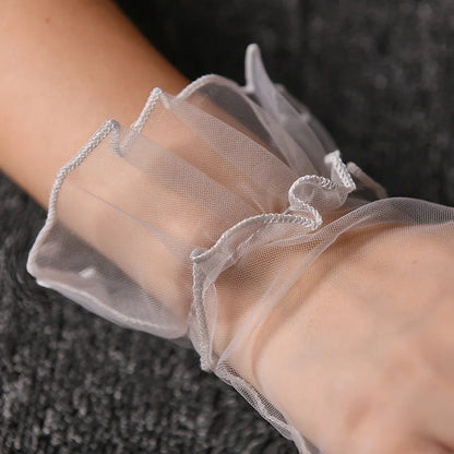 Women Lace Tulle Gloves Stretchy Full Finger Wedding Gloves - Smarsty