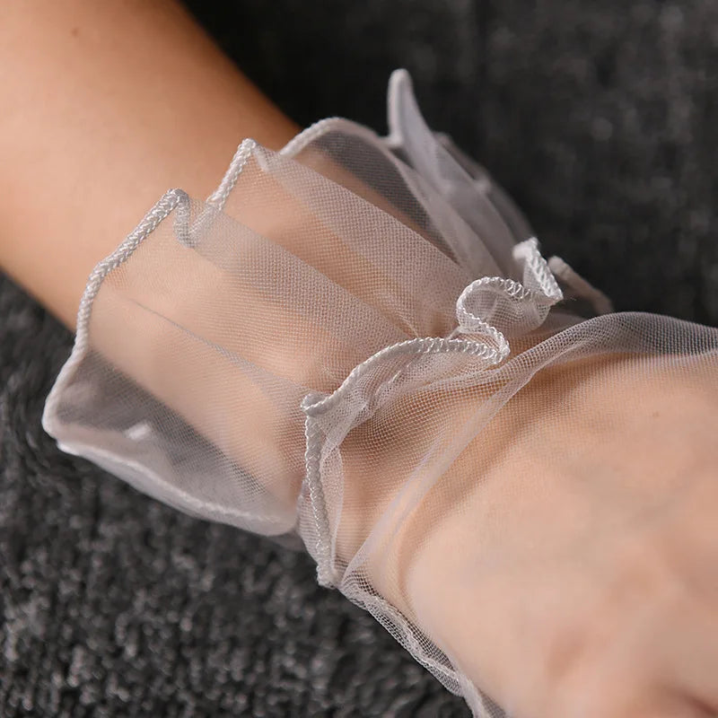 Women Lace Tulle Gloves Stretchy Full Finger Wedding Gloves - Smarsty