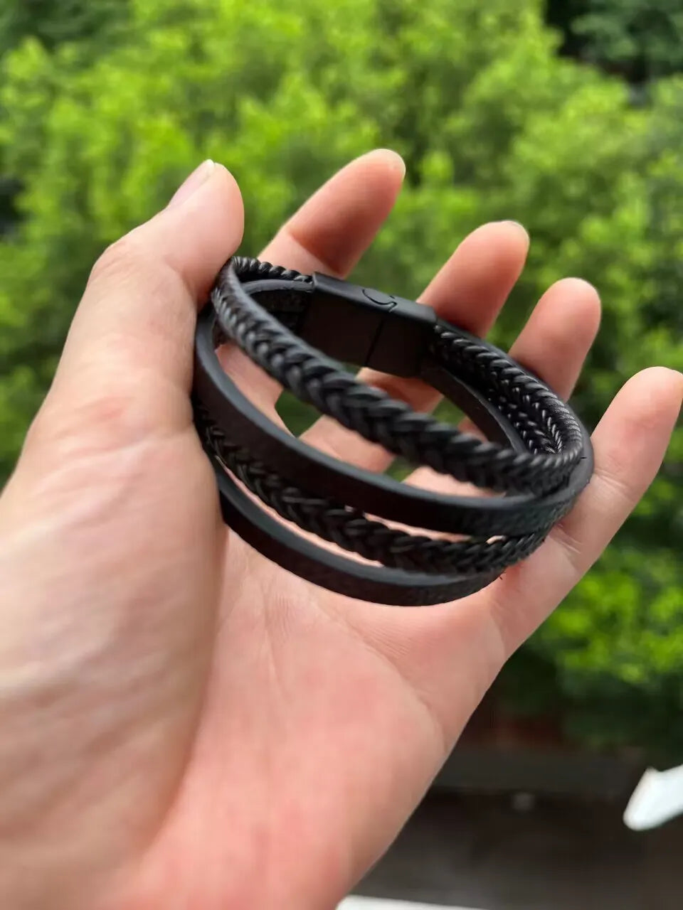 Men's Leather Braided Bracelets Stainless Steel Durable - Smarsty