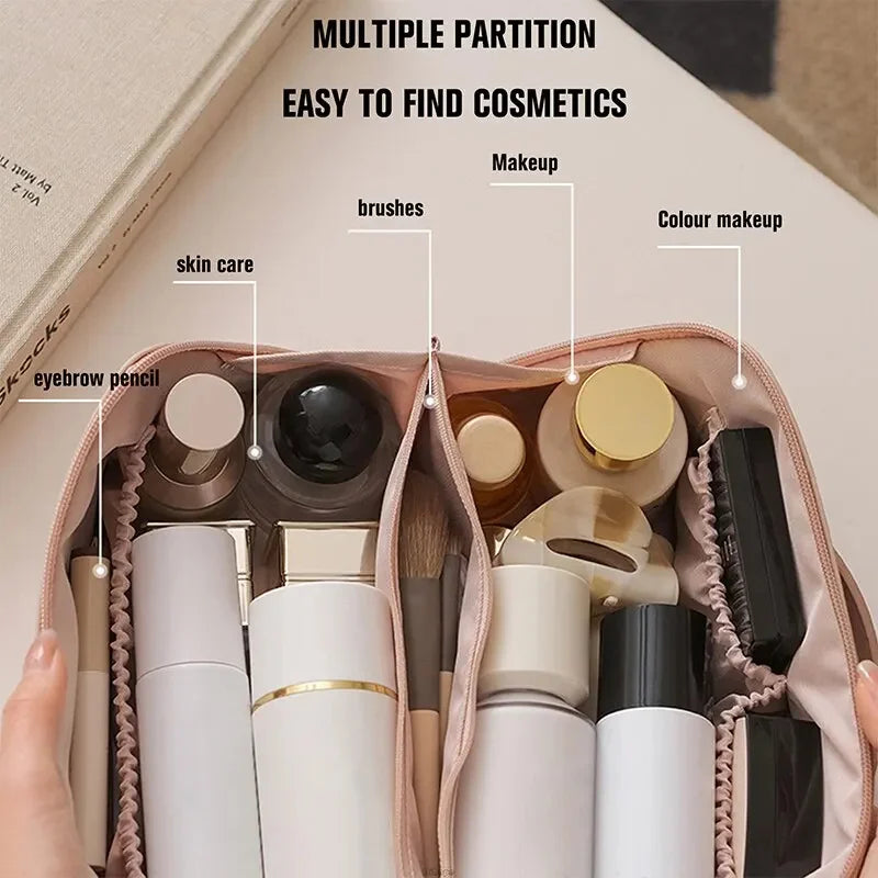 Fashion Portable PU Leather Large Capacity Travel Cosmetic Bags Makeup Pouch Women Waterproof Bathroom Multifunction Wash Bag - Smarsty