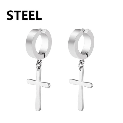 Stainless Steel Cross Dangle Earrings for Men and Women - Smarsty