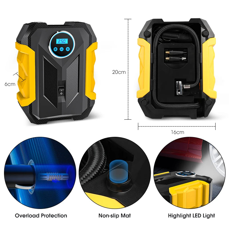 Portable Car Tire Inflator with LED Light and Digital Gauge - Smarsty