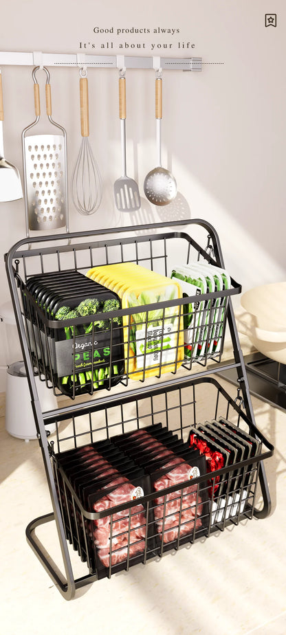 Kitchen Vegetable Storage Shelf, Black Floor To Ceiling Multi-layer Vegetable Rack, Household Vegetable And Fruit Storage Basket