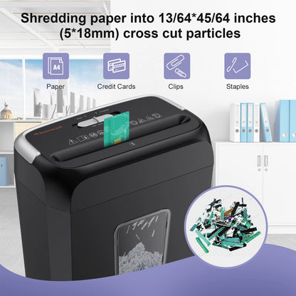 Bonsaii 6-Sheet Cross Cut Paper Shredder Home Office Use with Handle for Document,Mail,Staple,Clip-3.4 Gal Wastebasket