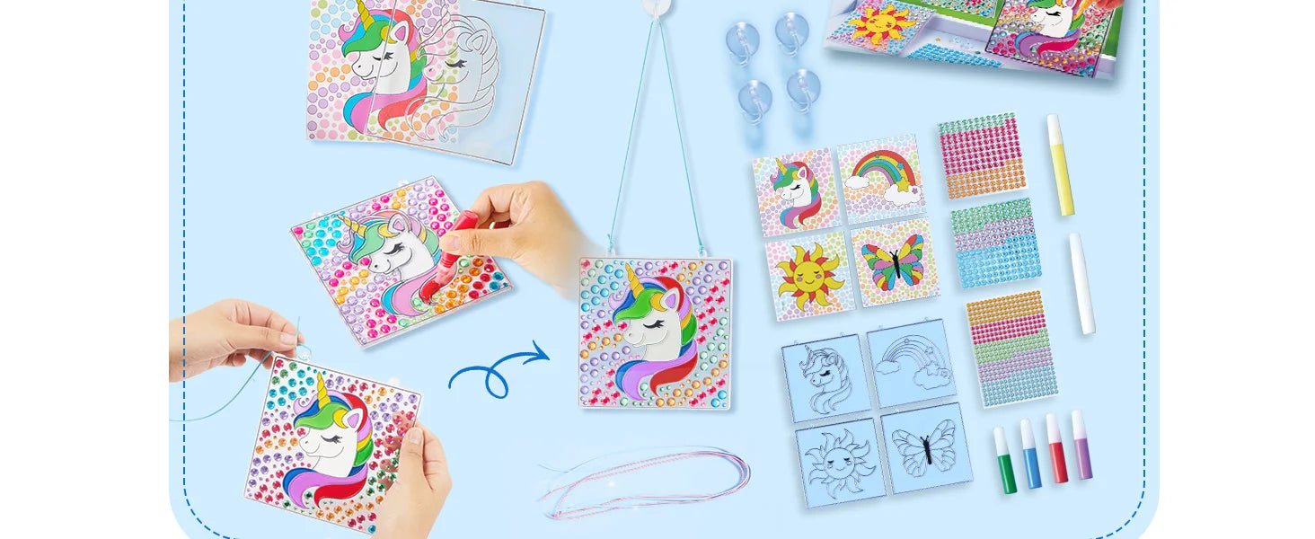 JOYFY 4PCS Window Art 2-in-1 Gems and Gels Suncatcher Diamond and Gels Arts & Crafts Toys for Kids Christmas Birthday Gifts