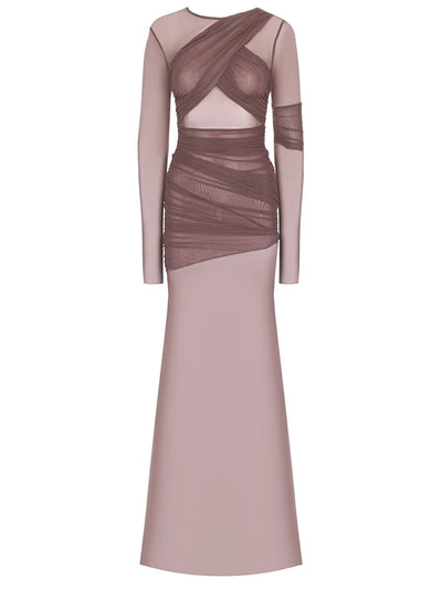 Articat Elegant Mesh Patchwork Long Sleeve Bodycon Party Club Evening Dress Sexy Double Layer Perspective Vestido Autum Clothing - Smarsty