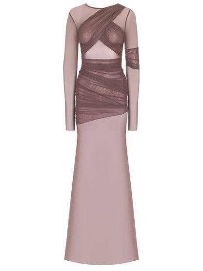 Articat Elegant Mesh Patchwork Long Sleeve Bodycon Party Club Evening Dress Sexy Double Layer Perspective Vestido Autum Clothing - Smarsty