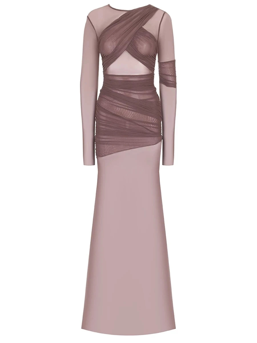 Articat Elegant Mesh Patchwork Long Sleeve Bodycon Party Club Evening Dress Sexy Double Layer Perspective Vestido Autum Clothing - Smarsty