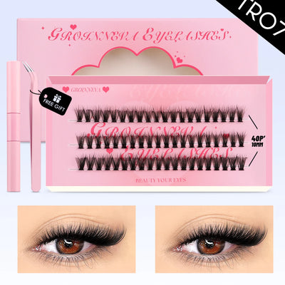 GROINNEYA DIY Lash Clusters Kit Mixed Tray Eyelash Extension Full Set Individual Lashes with Lash Bond&Seal and Tweezers Tool - Smarsty