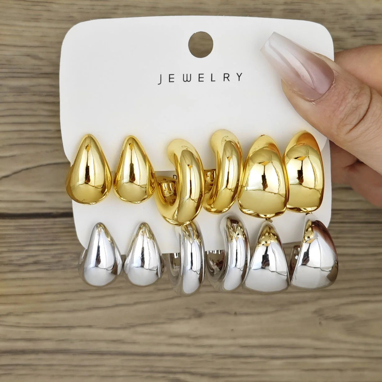Chunky Gold Plated Hoop Earrings Set for Women - Smarsty