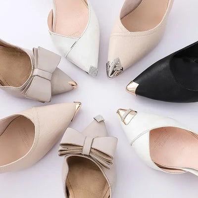 Women High Heel Metal Toe Cap Wear and Tear Concealer Anti-kicking Leather Shoes Point Protector Flat Shoe Tips Cap Accessorices - Smarsty