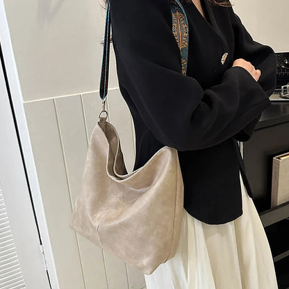 Wide Geometric Strap Shoulder Bag Large Capacity Crossbody Bags For Women,Retro Pu Leather Women's Bag For Shopping Travel - Smarsty