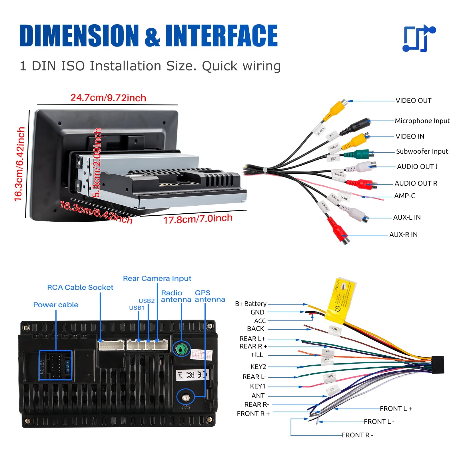 4+64GB Single 1 Din Android 14.0 10.1" Universal Wireless Carplay Car Stereo Radio Multimedia Player GPS Navi WIFI Android Auto