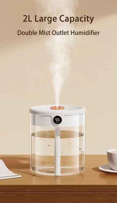 Quiet Dual Spray Humidifier with LED Display - Smarsty