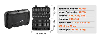 SucceBuy Drive Impact Socket Set Deep Shallow Socket Set CR-V Alloy Steel Auto Repair Easy-to-Read Size Markings Storage Case - Smarsty