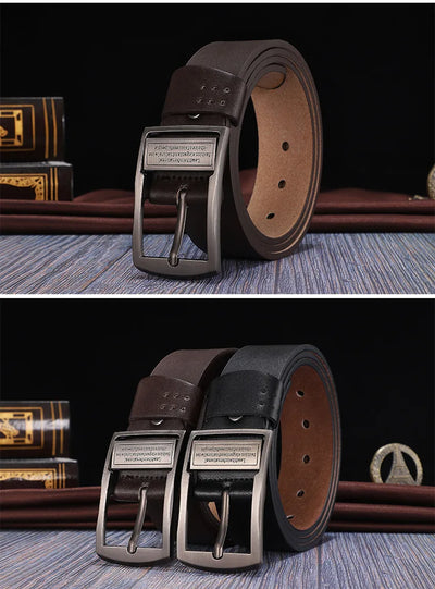 Leather Cowhide Men’s Belt Metal Alloy Pin Buckle - Smarsty