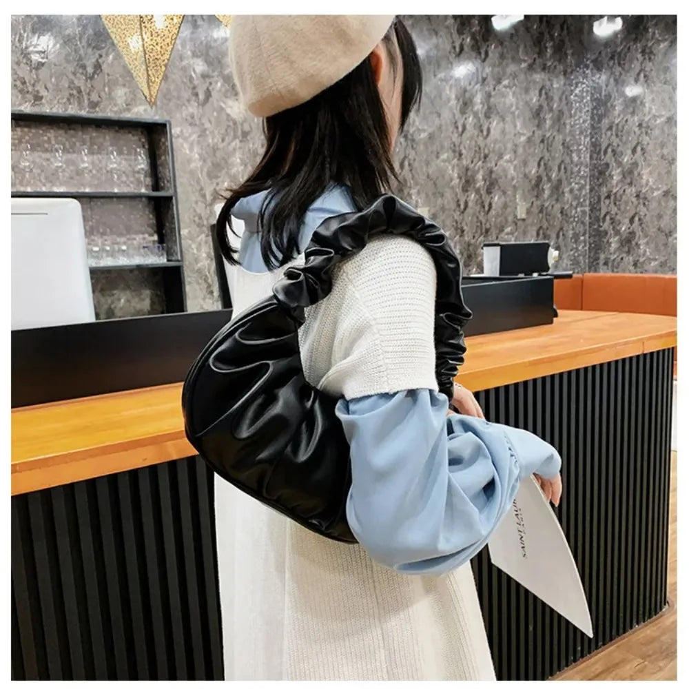 Pleated PU Cloud Bag For Women Shoulder Handbag Everyday - Smarsty