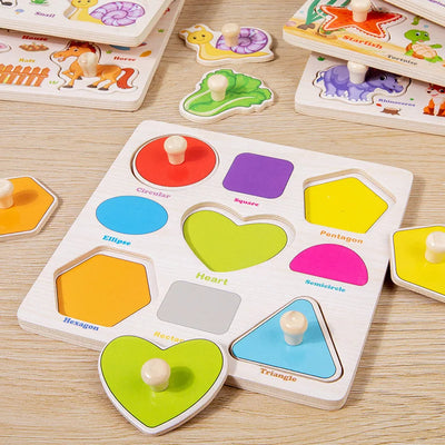 Wooden Puzzle Montessori Toys for Kids Cartoon Animal Traffic Hand Grab Boards Early Learning Educational Toys for Children - Smarsty