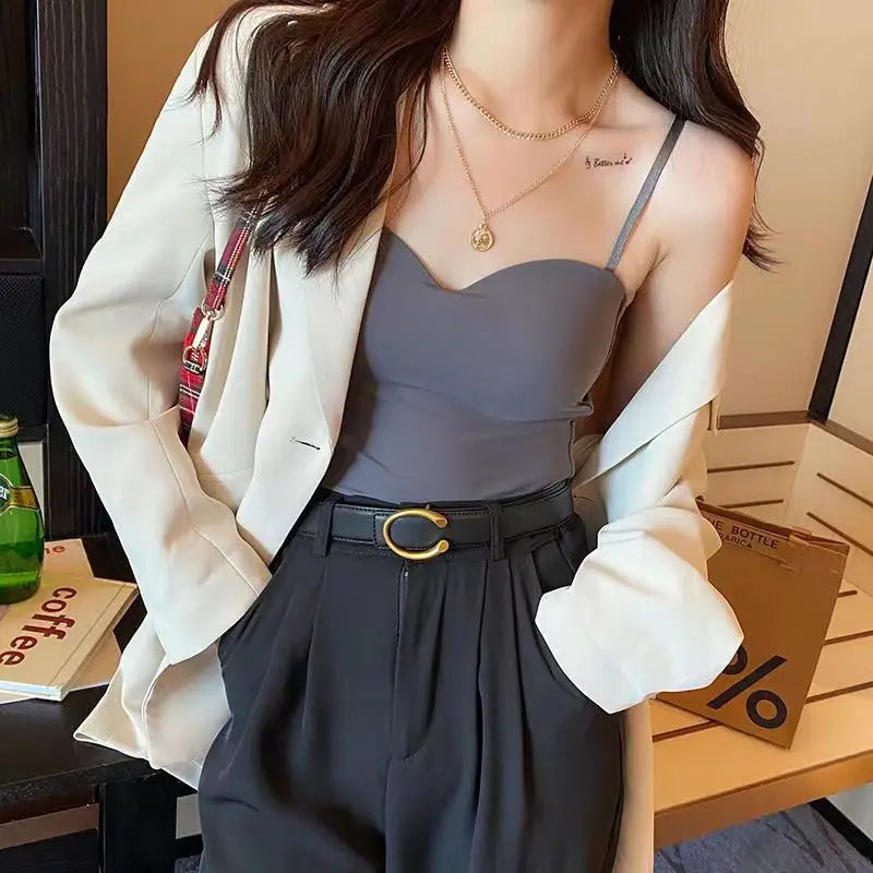Seamless Camisole for Women Fitness Crop Tops Summer Thin Elegant Sexy All-match Casual One-piece Ice Silk Underwear Tanks Top