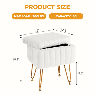 JHK Faux Fur Living Room Hidden Storage Stools & Ottomans Padded Makeup with 4 Metal Legs Anti-Slip Adjustable Feet for Home