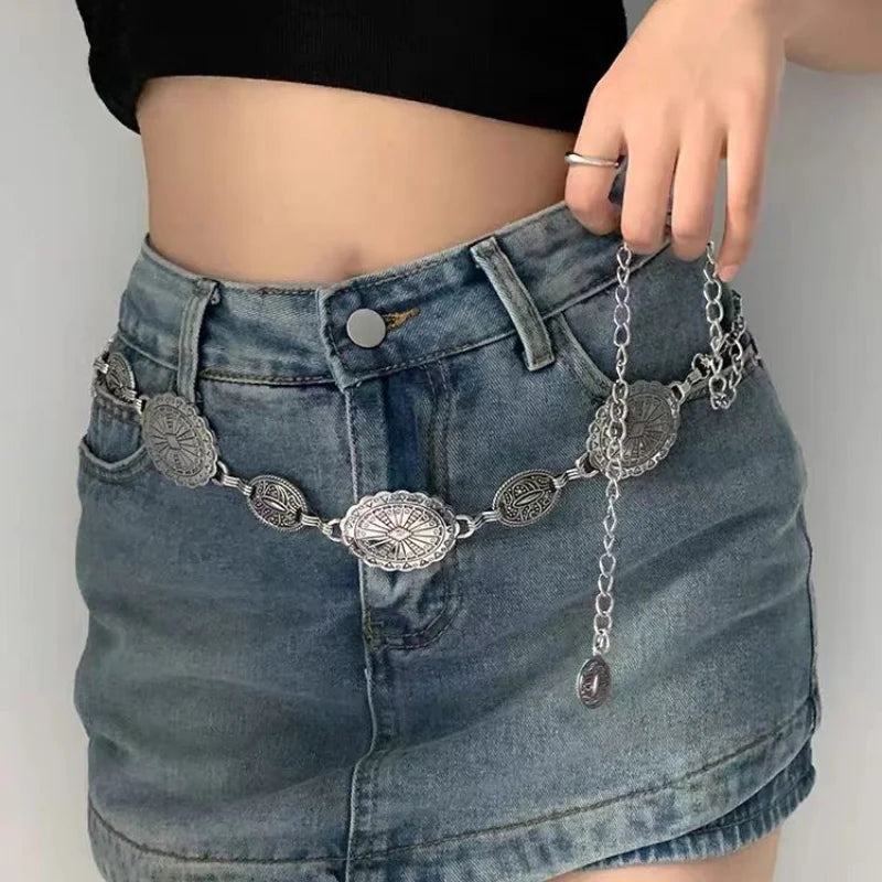 Silver Retro Waist Chain Belt Thin Metal Accessory - Smarsty