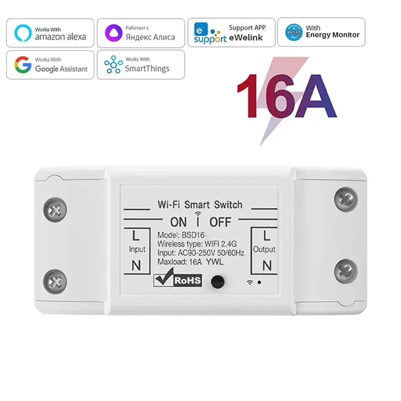 16A WiFi Smart Switch for Voice Control Home Automation - Smarsty