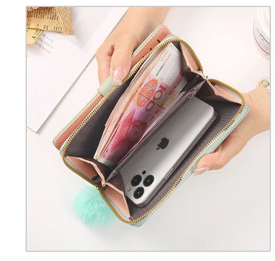 Women Long Wallet Pu Leather Card Holder Large Capacity Hasp Zipper Coin Purse Multi Card Organizer Cell Phone Wristlet Handbag - Smarsty