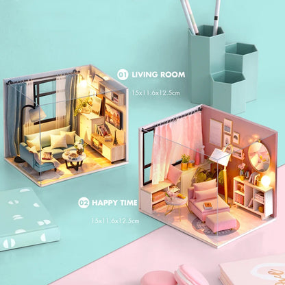 Wooden Mini Miniature Doll House DIY Small House Kit 3D Puzzle Building Assembly House Furniture Toy Children's Birthday Gifts