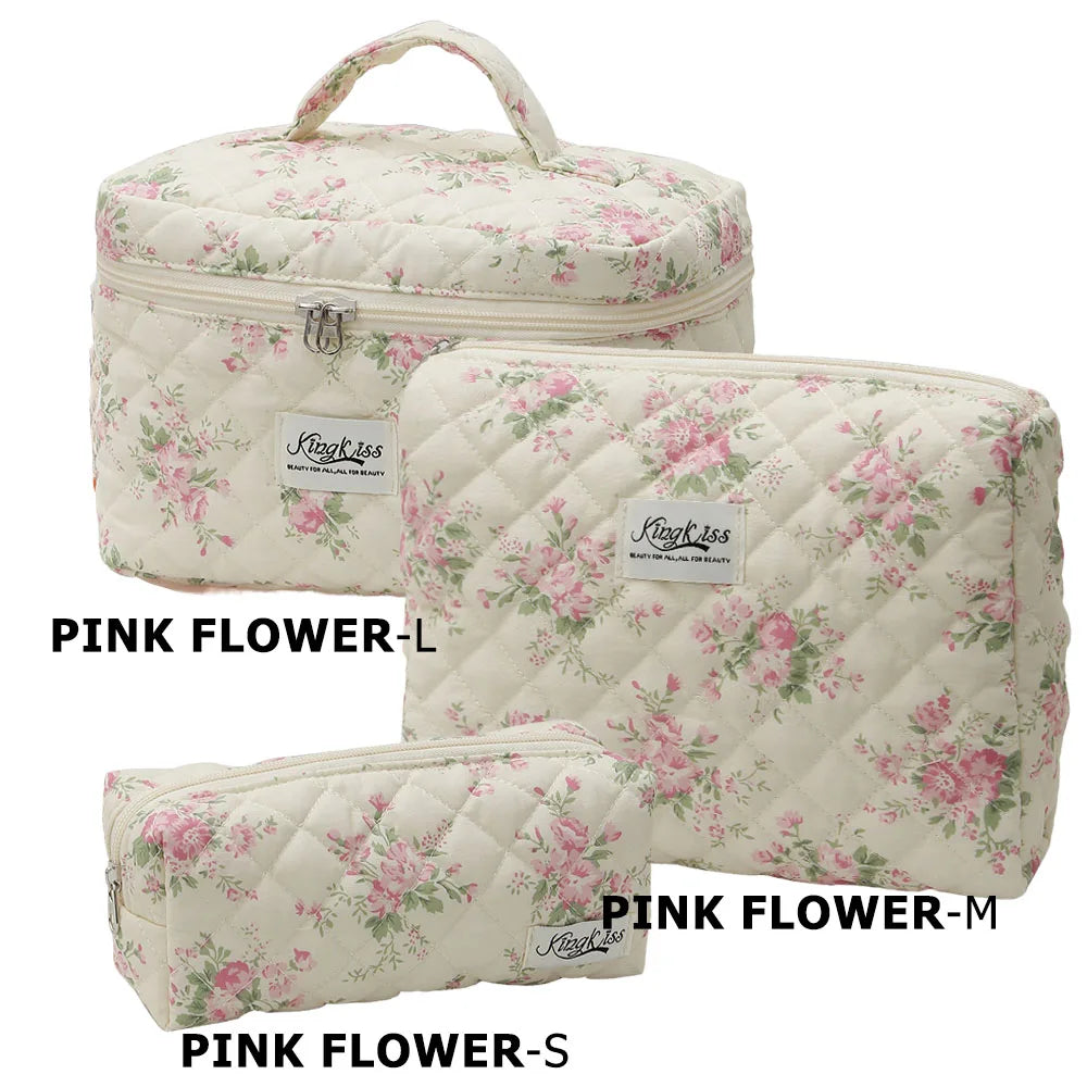1pcs Cute Quilted Cotton Makeup Bag Women Zipper Cosmetic Organizer Cloth Handbag Box Shape Portable Toiletry Case for Girls - Smarsty