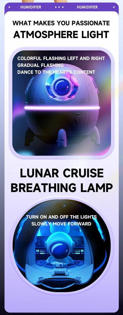 USB Rechargeable Space Capsule Air Humidifier with Colorful Light - Smarsty