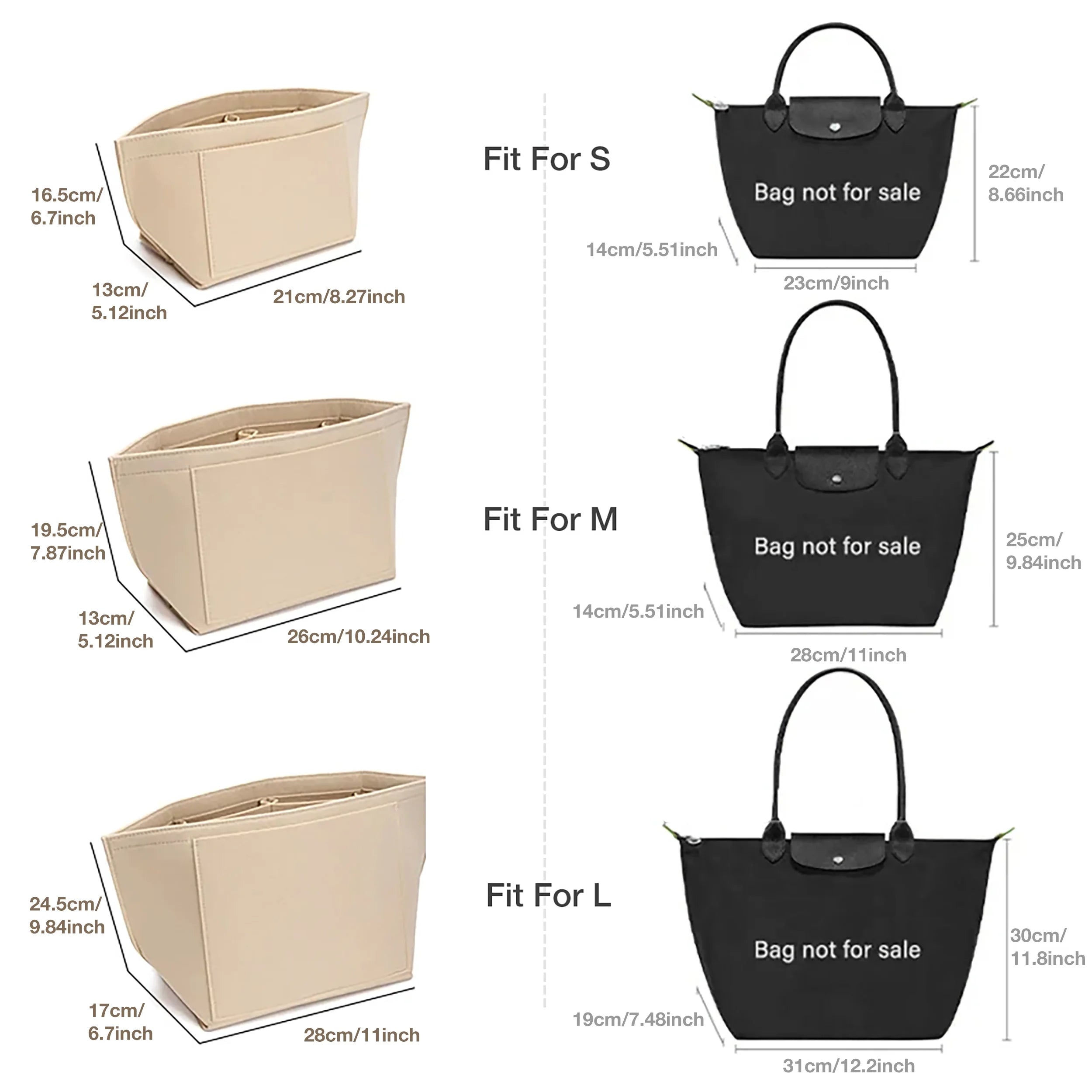 Purse Organizer Insert, Felt Bag Organizer For Handbag Purse Organizer, 5 Colors, 3 Size