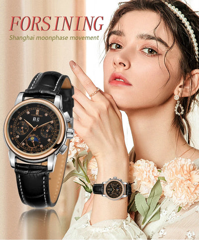 Luxury Women's Automatic Mechanical Wrist Watch with Diamond Moon Phase - Smarsty