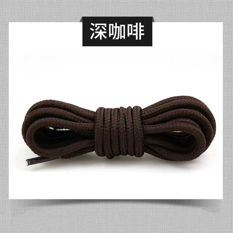 2pcs/ Pair Round Solid Polyester Black Brown Shoelaces For Marten Boot Women Men Outdoor Hiking Boots Sports Shoes Lace Strings - Smarsty
