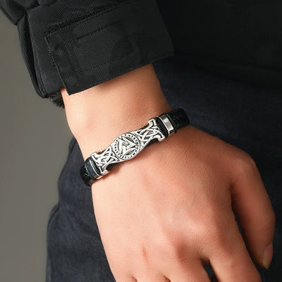 Vintage Viking Leather Bracelet Magnetic Celtic Knot Bangle - Smarsty