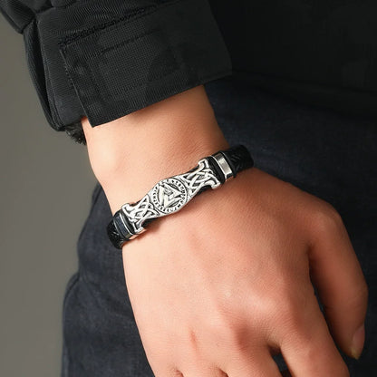 Vintage Viking Leather Bracelet Magnetic Celtic Knot Bangle - Smarsty