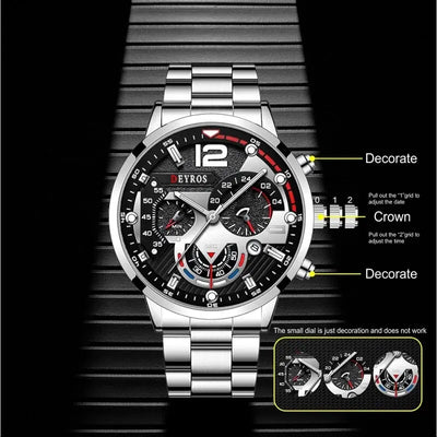 Luxury Men's Silver Quartz Watch With Luminous Feature - Smarsty