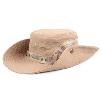 Summer Men Bucket Hat Outdoor UV Protection Wide Brim Panama Safari Hunting Hiking Hat Mesh Fisherman Hat Beach Sunscreen Cap - Smarsty
